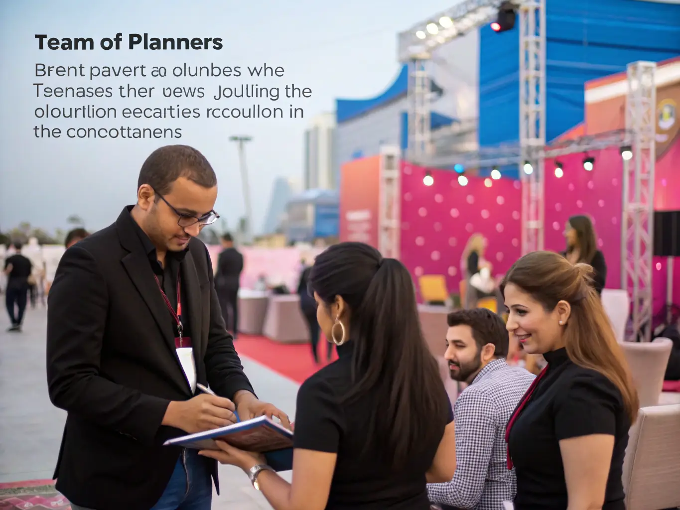 An image of a team of event staff managing a lively celebration, coordinating activities and guest services, representing the On-site Event Management service.