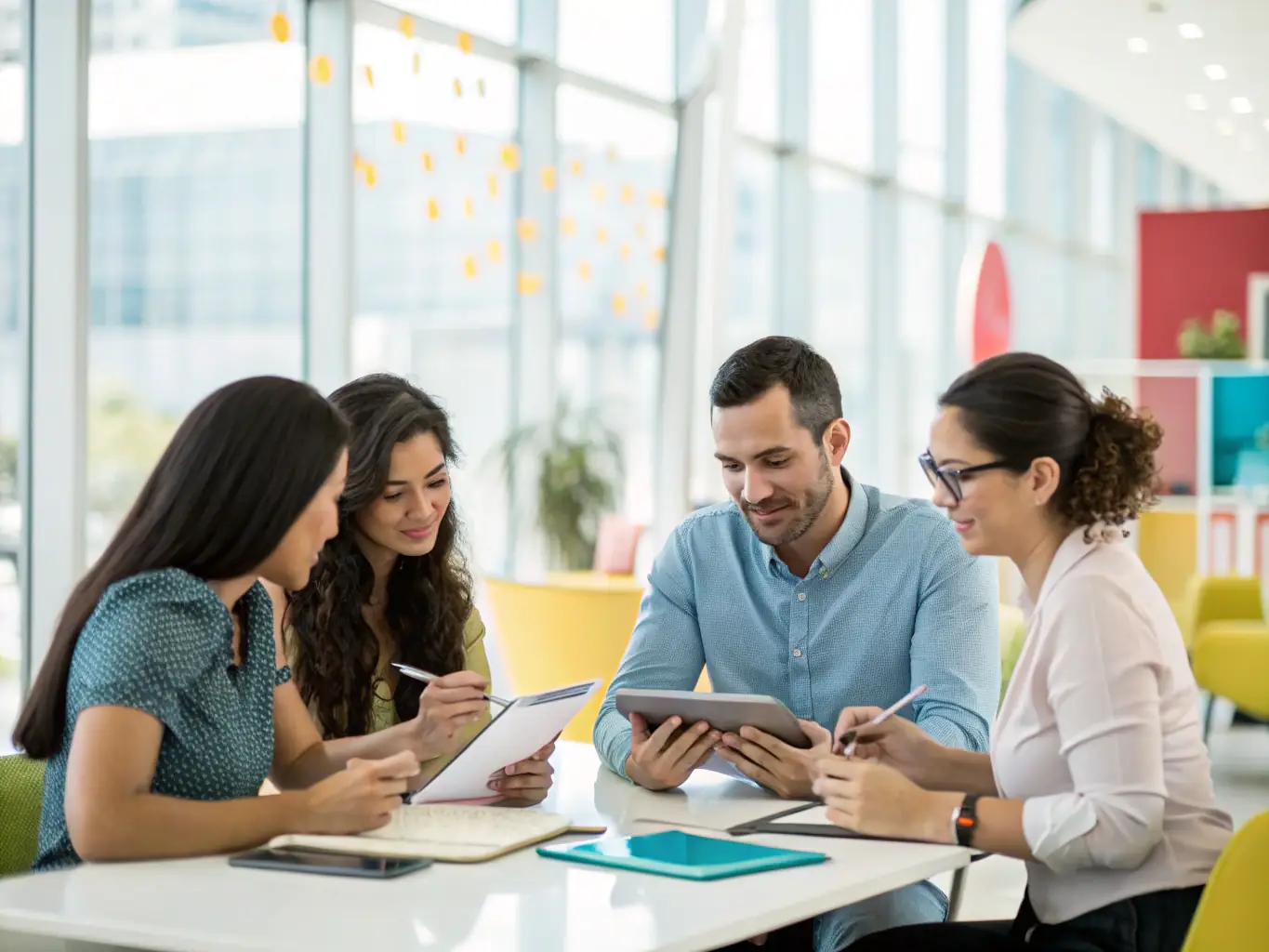 An image of a professional event planner discussing ideas with clients over a table filled with decorations and planning materials, showcasing the Event Planning Consultation service.
