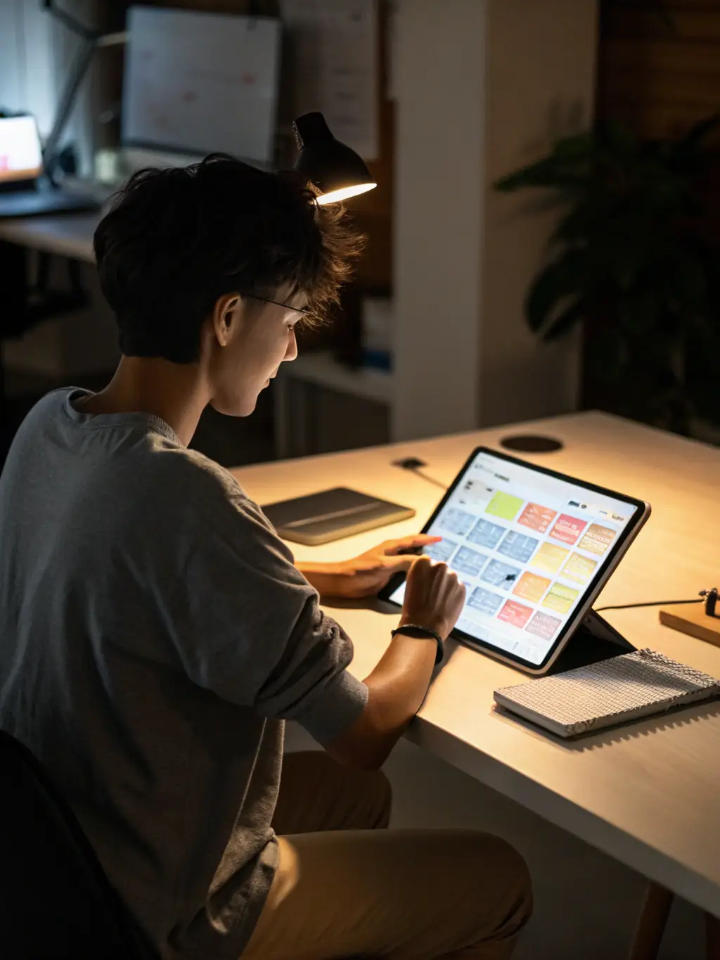 A picture of a person using a tablet to coordinate with vendors, showing communication and scheduling details for different event services.